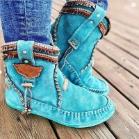   Blue Round Toe Women Ankle Boots